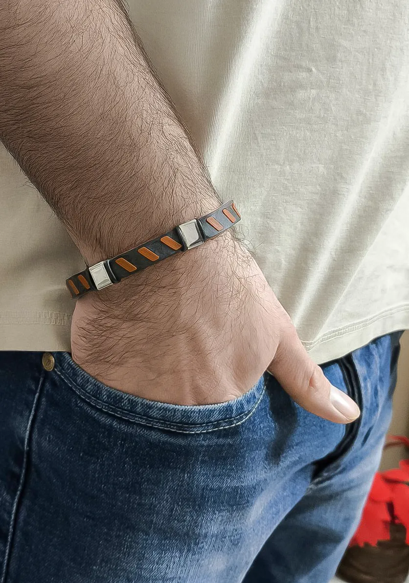 Ανδρικό βραχιόλι με καουτσούκ από ανοξείδωτο ατσάλι, εσωτ.διάμετρος 7 εκατοστά, TRIBUTE, 0230270403